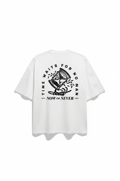Timeless Oversized Graphic Tee (White) – Now or Never NYC